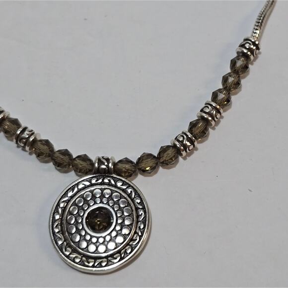 Brighton Crystal Beaded Round Pendant Silver Plated Necklace - Picture 4 of 6